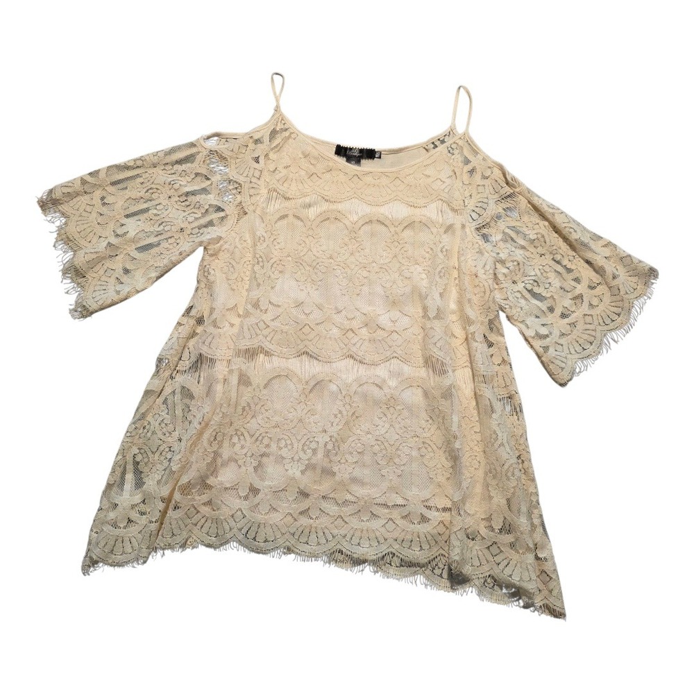 BKE Boutique Cream Lace Cold Shoulder Bell Sleeve Mini Dress XS Croquet Cowgirl